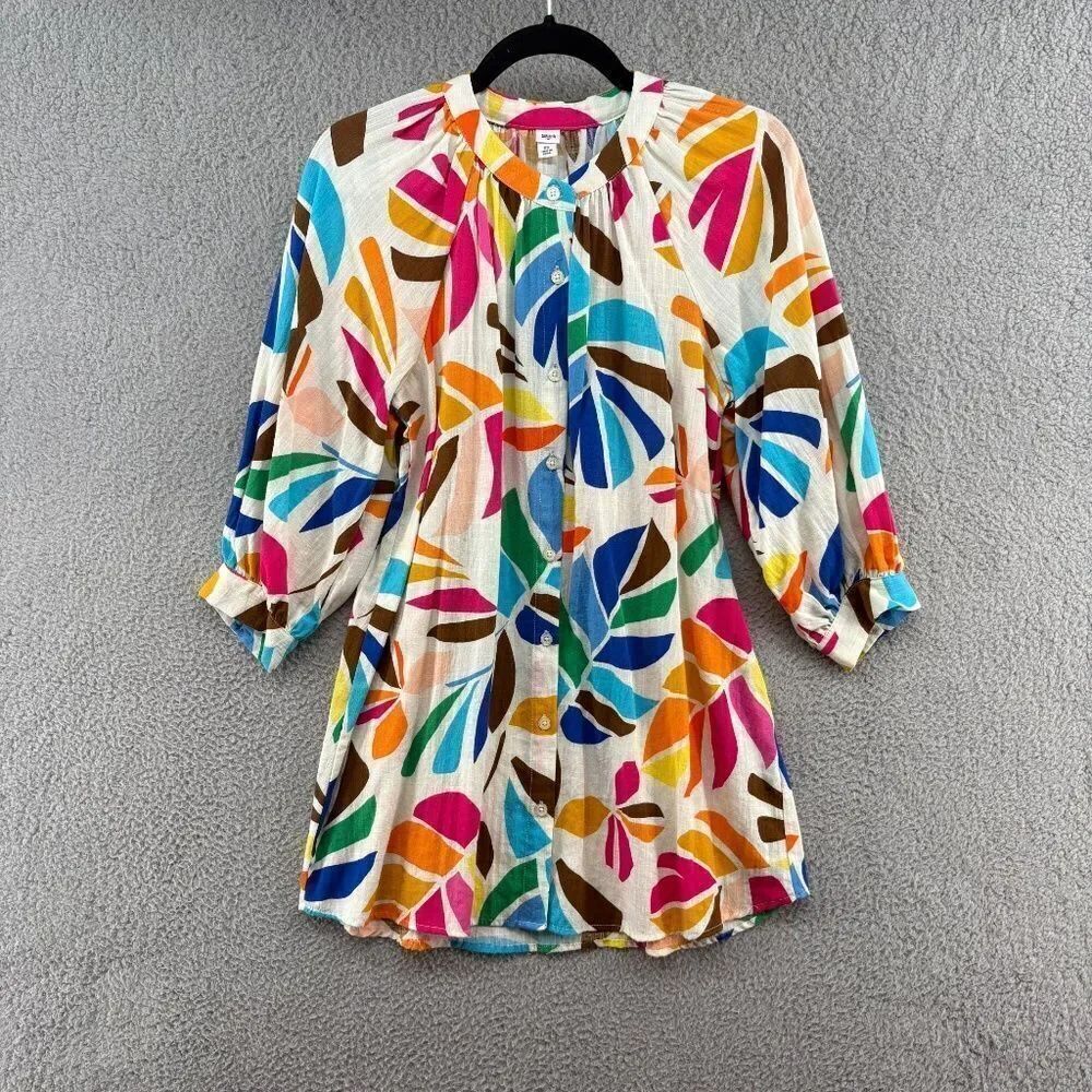 Tabitha Brown x Target Multicolor Leaf Print Tunic Top Blouse XS